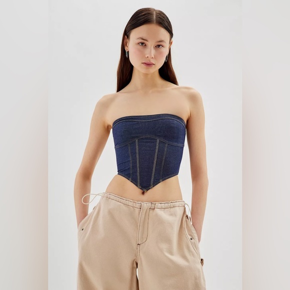 Urban Outfitters Tops - Urban Outfitters Out From Under Strapless Denim Bustier Corset Top Size L